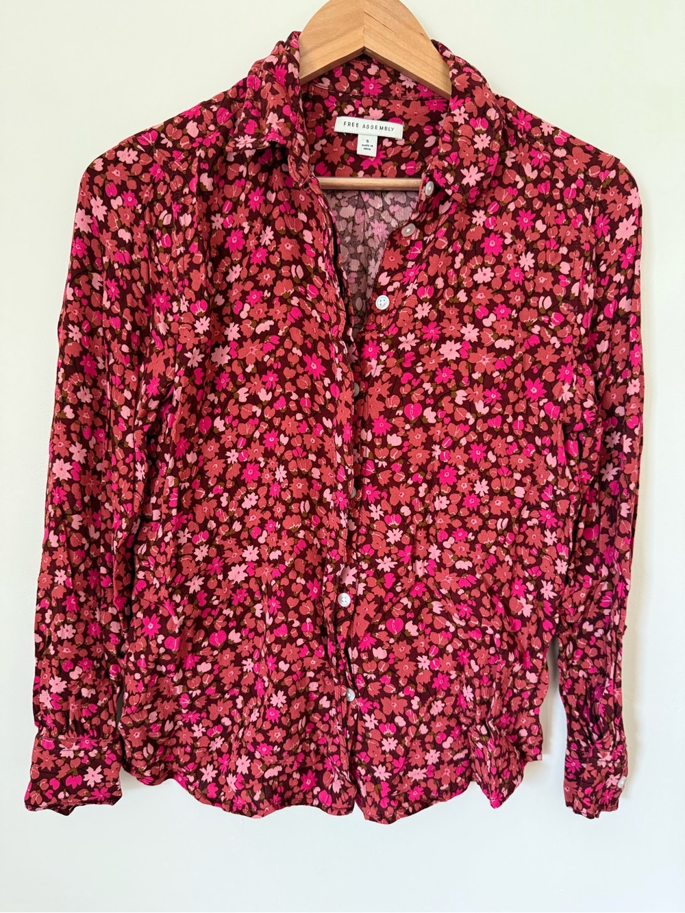 Free Assembly Floral Button-Down Shirt - Pink & Brown Multi